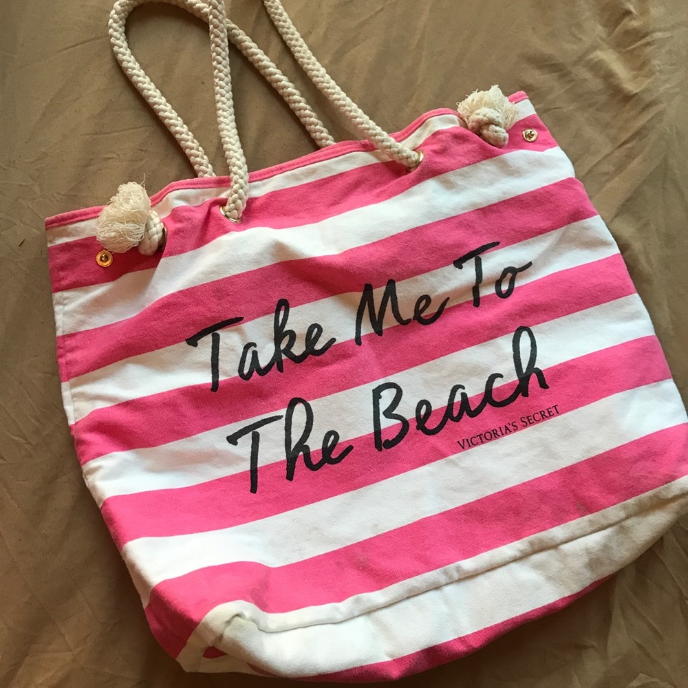Victoria's Secret Pink and White Striped Tote